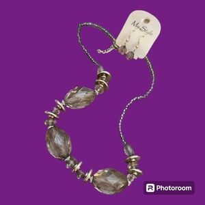 5/$25 MY STYLE Gray Acrylic Beaded Necklace Earrings Set